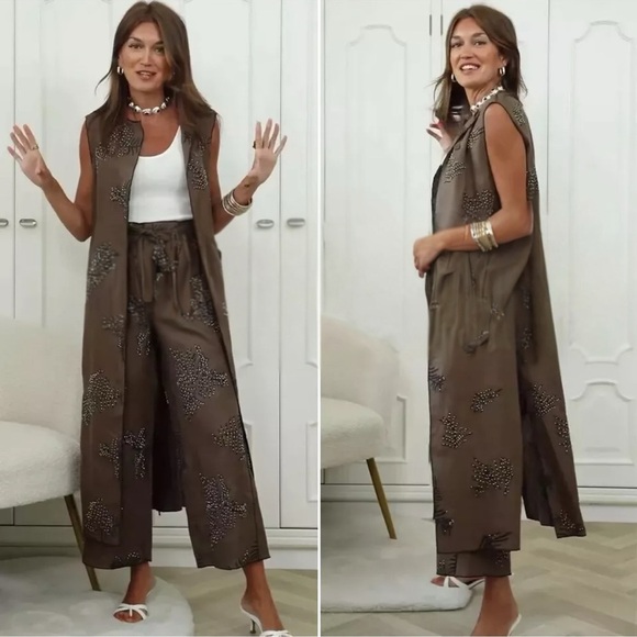 NWT ZARA EMBROIDERED WIDE LEG PANTS ZW COLLECTION - Picture 2 of 16